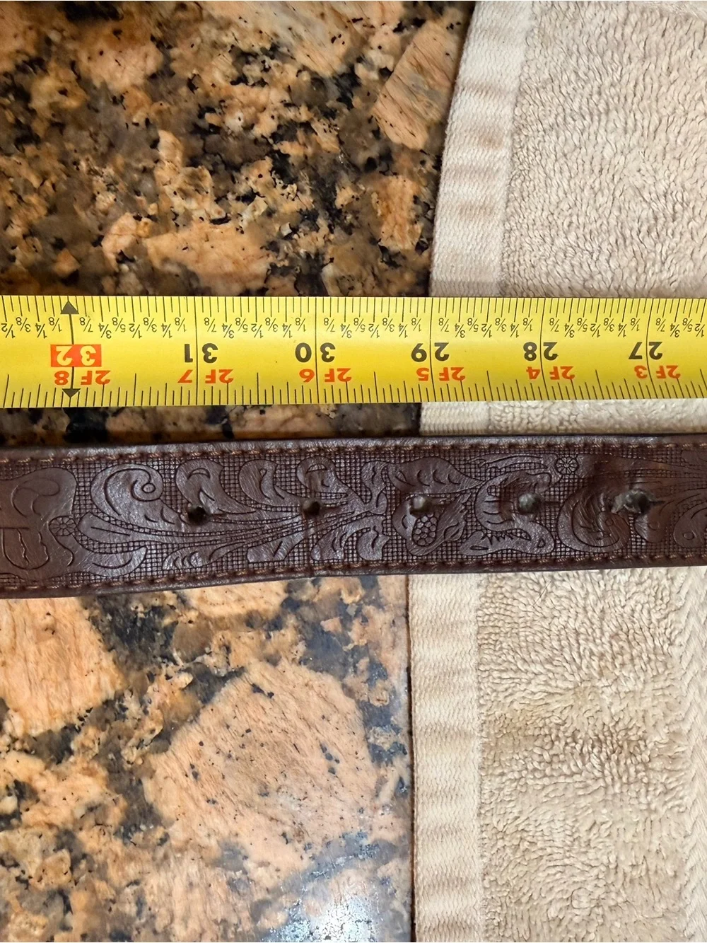 BC Belts Men's Dark Brown Leather Belt with Embossed Detail